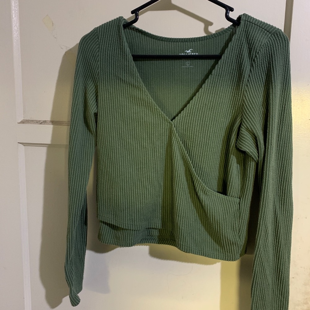Hollister Wrap-front Green Long Sleeve Top